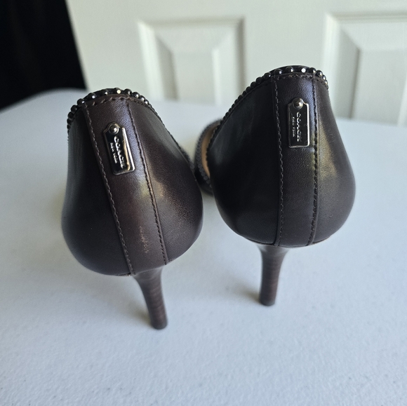 Coach Brown Leather Pumps Beaded Split Slip-On High Heel Shoes Size  9.5B - Picture 5 of 16